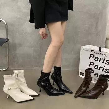 Женские ботильоны на высоком каблуке, модные, элегантные, современные, короткие, весна-осень, женские туфли с острым носком 35