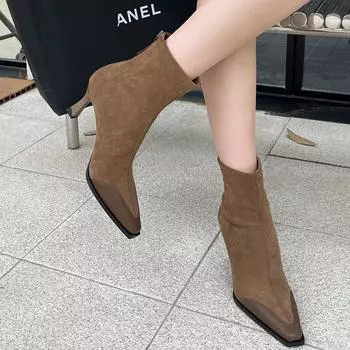 Женские ботильоны на высоком каблуке, модные танцевальные туфли для выпускного вечера, женские туфли с квадратным носком, короткие Botas De Mujer 35