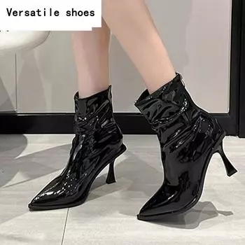 Женские ботильоны на высоком каблуке, модные туфли с острым носком, сексуальное вечернее платье из искусственной кожи, новые модные туфли-гладиаторы Botas Mujer 35