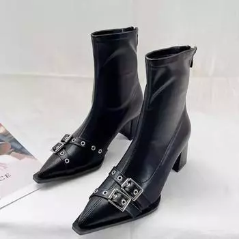 Женские ботильоны на высоком каблуке с острым носком, туфли из искусственной кожи, брендовые трендовые новые вечерние сексуальные платья, массивные туфли-лодочки, элегантные Botas Mujer 35
