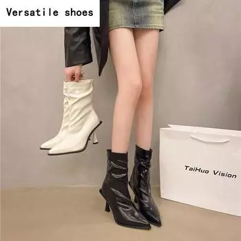 Женские ботильоны на высоком каблуке с острым носком, модные танцевальные туфли для выпускного вечера, уличные женские лаконичные короткие Botas De Mujer 35