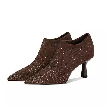 Женские ботильоны на высоком каблуке с кристаллами, замшевые женские туфли с острым носком, тренд 2024 года, новые зимние сапоги, сексуальные туфли-лодочки, зимняя обувь для вечеринок 35 чёрный