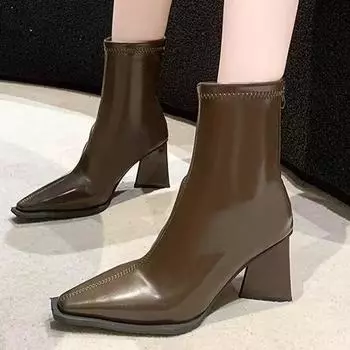 Женские ботильоны на высоком каблуке с острым носком. Зимняя новая прогулочная обувь для женщин 2024 года. Трендовые сексуальные туфли-лодочки. Элегантные женские туфли. 35 коричневый