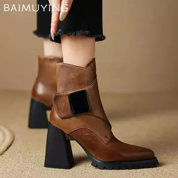 Женские ботильоны на высоком каблуке с острым носком, дизайнерская элегантная обувь 2025 года, трендовые зимние кожаные туфли-лодочки Chelsea Botas De Mujer 35