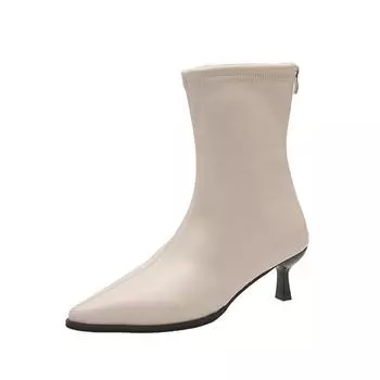 Женские ботильоны на высоком каблуке, сексуальные туфли на шпильках, с острым носком, дизайнерские осенние новые тенденции 2024 года, элегантные кожаные туфли-лодочки Botas Mujer 35 бежевый