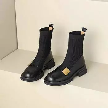 Женские ботильоны-носки, элегантные, на среднем каблуке, новинка, ботильоны из искусственной кожи, предложение на зиму 2024 года, удобные ботинки 39, женские короткие туфли 35