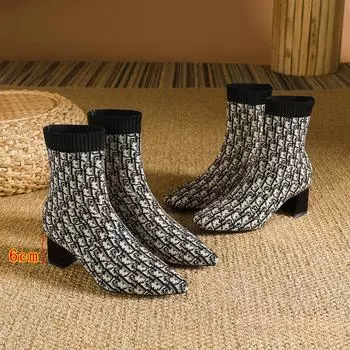 Женские ботильоны-носки с острым носком, на низком толстом блочном каблуке, эластичные ботильоны, удобные, надеваемые через голову, с квадратным носком, ботинки челси 34