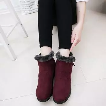 Женские ботильоны. Новые 3-цветные модные повседневные модные теплые женские зимние ботинки на плоской подошве. 7.5 чёрный