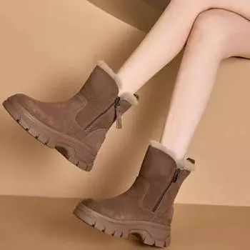 Женские ботильоны, новые зимние однотонные плюшевые женские зимние ботинки на молнии с толстой подошвой, нескользящие, теплые, устойчивые к холоду, из хлопка 35