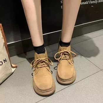 Женские ботильоны осень-зима на шнуровке женские туфли на платформе в стиле ретро удобные круглые ботинки на низком каблуке для снега размер плюс 42 35