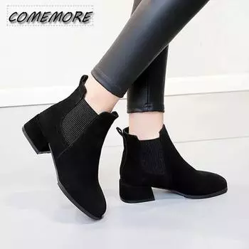 Женские ботильоны осень-зима с круглым носком на квадратном каблуке, однотонные повседневные черные верблюжьи ботинки, размер 35-43, удобные, нескользящие 35 верблюд