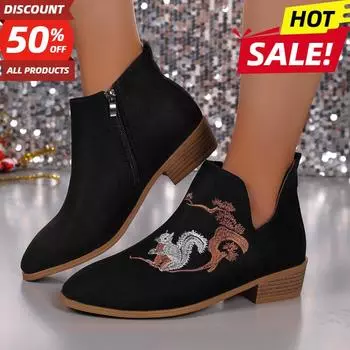 Женские ботильоны, осенние ботинки на квадратном каблуке, сексуальные женские туфли на высоком каблуке 2024 года, модные зимние ботинки 36 чёрный