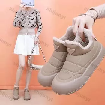 Женские ботильоны, плюшевые, новые, резиновые, теплые, для ходьбы, на толстой подошве, зимние ботинки, нескользящие, удобные, хлопковые, модные, зимние ботинки 35 хаки