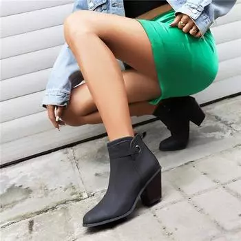 Женские ботильоны, полусапожки на толстом высоком каблуке с круглым носком на молнии, лаконичная женская модная обувь, зимняя черная, хаки, красная 44 34 чёрный