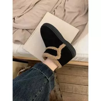 Женские ботильоны, повседневные зимние сапоги из овечьей шерсти для женщин 2024 года, зимние сапоги для дома и улицы, теплые и пушистые, универсальные сапоги из хлопка 36