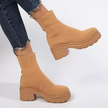 Женские ботильоны размера плюс 42. Женская обувь. Осенне-зимние носки. Эластичные ботинки. Женские ботинки на платформе на толстой подошве. Женская повседневная обувь. 36 чёрный