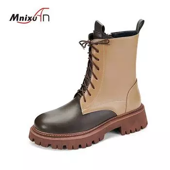 Женские ботильоны с круглым носком и боковой молнией, модные мотоциклетные ботинки, разноцветные, теплые, на меху, со шнуровкой, на толстом каблуке, короткие ботинки в стиле пэчворк 35