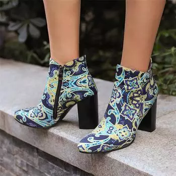 Женские ботильоны с круглым носком на толстом высоком каблуке, разноцветные полусапожки на молнии, женская модная обувь, зимняя черная, коричневая 46 33 чёрный