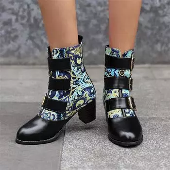 Женские ботильоны с круглым носком, на толстом высоком каблуке, на молнии с пряжкой, короткие ботинки, лаконичная женская модная обувь, зимняя черная, коричневая 46 34 чёрный