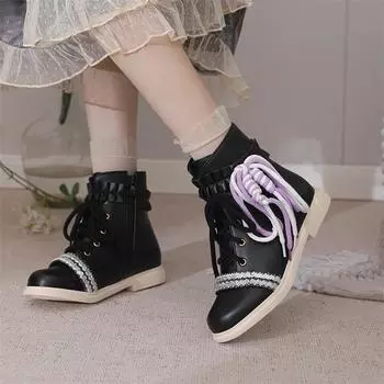 Женские ботильоны с круглым носком на плоской подошве, на шнуровке с бантом, на молнии, с блестящими оборками, армейские ботинки, женская модная обувь, зимняя черная 43 33 чёрный