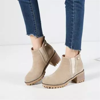 Женские ботильоны с круглым носком на платформе, короткие ботинки «Челси» на толстом высоком каблуке, женская модная обувь, осенне-зимняя обувь абрикосового цвета 43 34 миндальный