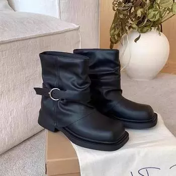 Женские ботильоны с квадратным носком, дизайнерские туфли на платформе и каблуках, модные зимние ботинки для зимы, осенние ботинки в стиле панк из кожи в готическом стиле Botas Mujer 35