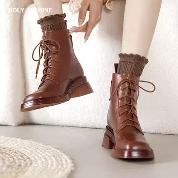 Женские ботильоны с квадратным носком и перекрещивающимися ремешками на толстом каблуке, женские простые офисные короткие ботинки с застежкой-молнией сзади, новинка 2024 года, осень-зима 34 чёрный