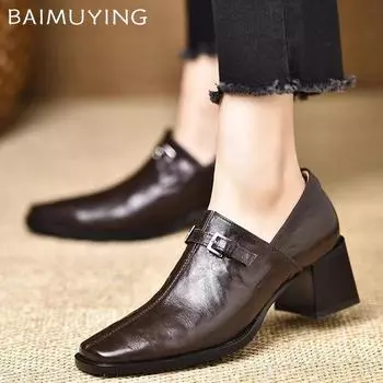 Женские ботильоны с квадратным носком, кожаные элегантные туфли на среднем каблуке, трендовые зимние новые брендовые дизайнерские туфли на толстом каблуке в готическом стиле Botas Mujer 35