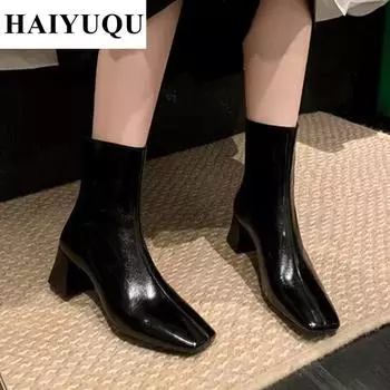 Женские ботильоны с квадратным носком, массивные кожаные туфли, зимние новые готические ботинки челси, ретро-модные туфли-лодочки, трендовые элегантные ботинки Botas Mujer 35