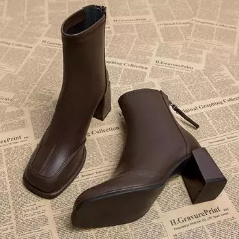 Женские ботильоны с квадратным носком на высоком каблуке, дизайнерская обувь, зимняя мода, новый тренд, ботинки челси, гладиаторы, женские сапоги Zapatillas 35