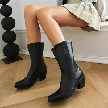 Женские ботильоны с квадратным носком на высоком каблуке, ковбойские сапоги в западном стиле, женская модная обувь, осень-зима, черный, красный 46 34 чёрный