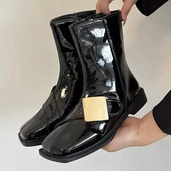 Женские ботильоны с квадратным носком, роскошные кожаные туфли на плоской подошве, женская мода 2024 года, зимняя новая готическая мода, молния, зимние ботинки Chelsea Mujer 35