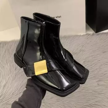 Женские ботильоны с квадратным носком, роскошные кожаные туфли на плоской подошве, женская мода 2024 года, зимняя новая готическая мода, молния, зимние ботинки Chelsea Mujer 35