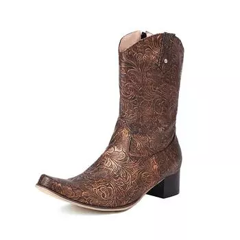 Женские ботильоны с квадратным носком, толстые средние каблуки на молнии, короткие ботинки в стиле вестерн, женская модная обувь, осень-зима, армейский зеленый цвет 46 34 чёрный