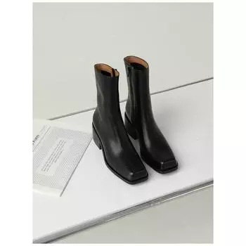 Женские ботильоны с квадратным носком, жареные уличные, короткие, средней высоты, на толстом каблуке, ботинки Мартин, осенне-зимние, тонкие, ботильоны 35 чёрный