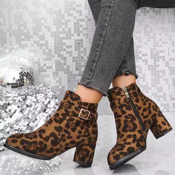 Женские ботильоны с леопардовым принтом, модные, элегантные, для танцев, выпускного вечера, на молнии, на квадратном каблуке, женские, современные, короткие ботильоны 35 леопардовый