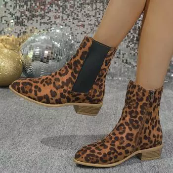 Женские ботильоны с леопардовым принтом, модные, элегантные, для танцев, выпускного вечера, на квадратном каблуке, женские туфли, современные, короткие сапоги 36 леопардовый