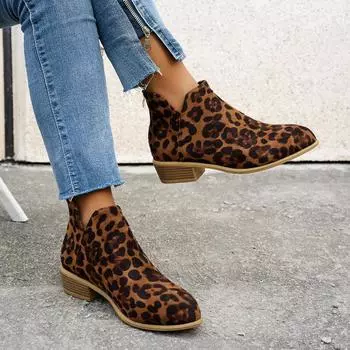 Женские ботильоны с леопардовым принтом, женские модные элегантные туфли для выпускного вечера и танцев, на молнии, на среднем каблуке, женские современные короткие сапоги 36 леопардовый