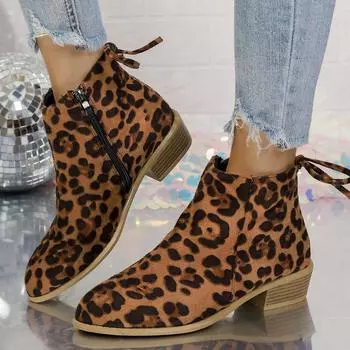 Женские ботильоны с леопардовым принтом, женские модные элегантные туфли для выпускного вечера и танцев, женские современные короткие сапоги на квадратном среднем каблуке 36 леопардовый