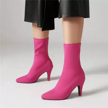 Женские ботильоны с острым носком, эластичные короткие ботинки на высоком массивном каблуке, женская модная обувь, осень-зима, фиолетовый, оранжевый 46 33 чёрный