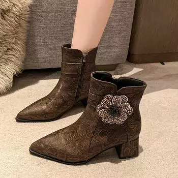 Женские ботильоны с острым носком, износостойкие, новинка 2024 года, осенне-зимние ботинки для женщин, нескользящие, однотонные женские ботинки для улицы 35 чёрный