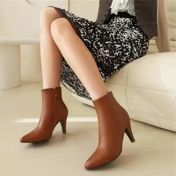 Женские ботильоны с острым носком, короткие ботинки на высоком массивном каблуке на молнии, лаконичная женская модная обувь, осень-зима, цвет хаки 46 33 чёрный