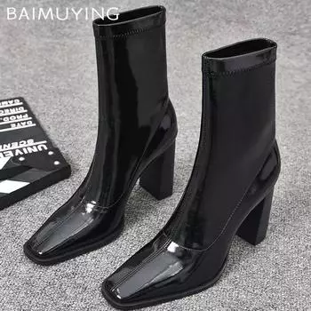 Женские ботильоны с острым носком, кожаные туфли на высоком каблуке, модная обувь, массивные зимние сексуальные ботинки челси 2024 года, тренд в готическом стиле, женские ботинки 35 чёрный