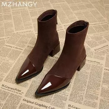 Женские ботильоны с острым носком, кожаные ботинки на среднем каблуке, зимняя обувь, элегантные женские туфли-лодочки 2025 года, новые ботинки челси, женские зимние ботинки 34 чёрный