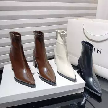 Женские ботильоны с острым носком, модные элегантные туфли из мягкой кожи, женские современные короткие ботильоны на толстом каблуке 35