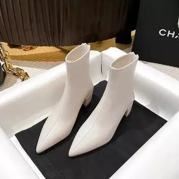 Женские ботильоны с острым носком, модные короткие ботильоны с застежкой-молнией сзади, элегантные женские туфли на квадратном каблуке, зимняя женская обувь 2025 года 35 абрикосовый