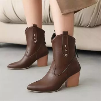 Женские ботильоны с острым носком на высоком каблуке и молнией, ботинки в стиле вестерн «ковбойская девушка», женская модная обувь, осень-зима 43 35 чёрный