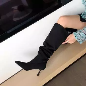 Женские ботильоны с острым носком на тонком высоком каблуке, осенняя мода, плиссированные ковбойские женские ботильоны из искусственной замши, женские ботильоны в стиле вестерн 35 хаки