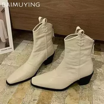 Женские ботильоны с острым носком, сексуальные дизайнерские туфли на среднем каблуке, тренд 2025 года, зимние кожаные туфли-лодочки Chelsea Botas Mujer 35 покинуть белый