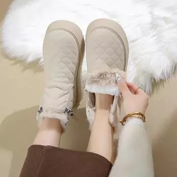 Женские ботильоны с подкладкой, высокие зимние ботинки, женская обувь на осень-зиму, повседневные, на платформе, теплые, из хлопка, с плоской подошвой, короткие ботинки 35 бежевый